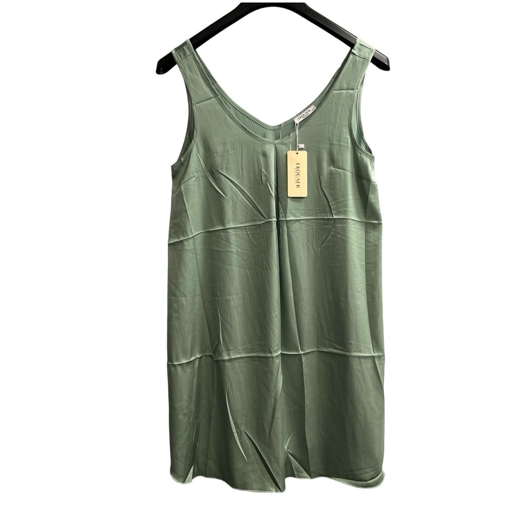 Ekourer Nightgown Womens‎ S Green Satin Mini Tank Sleep Dress Lingerie Feminine